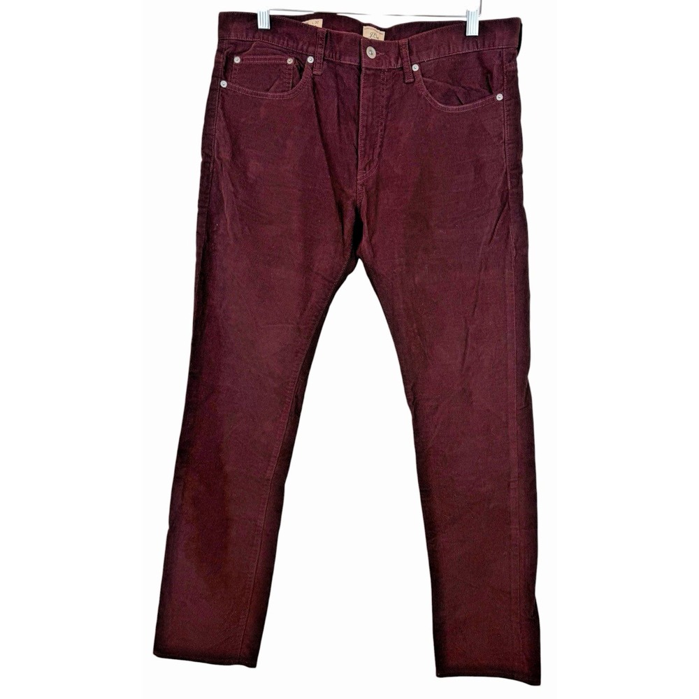 J Crew 484 Corduroy Pants Men 35x32 Burgandy Slim Fit Traditional 5-Pocket Style